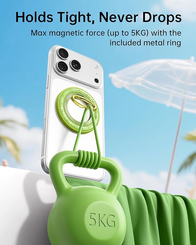 SYNCWIRE Magnetic Phone Ring Holder for MagSafe - Phone Grip Stand with 360° Rotation Finger Ring Kickstand Compatible with iPhone 17 16 15 14 13 12 Pro Max MagSafe Accessories,Kiwi Green