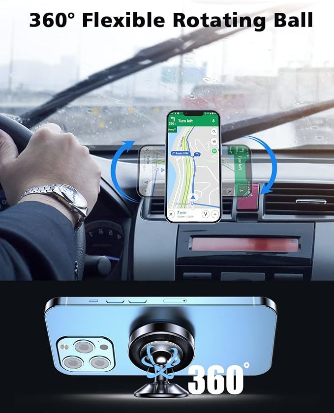 [2 Pack Magnetic Phone Holder car,[360°Rotation] car Mount Magnet,[4 N52 Magnets] Super Magnetic Force is Suitable for Most iPhone and samsumg Smartphones ，Black Phone Holder (Black)