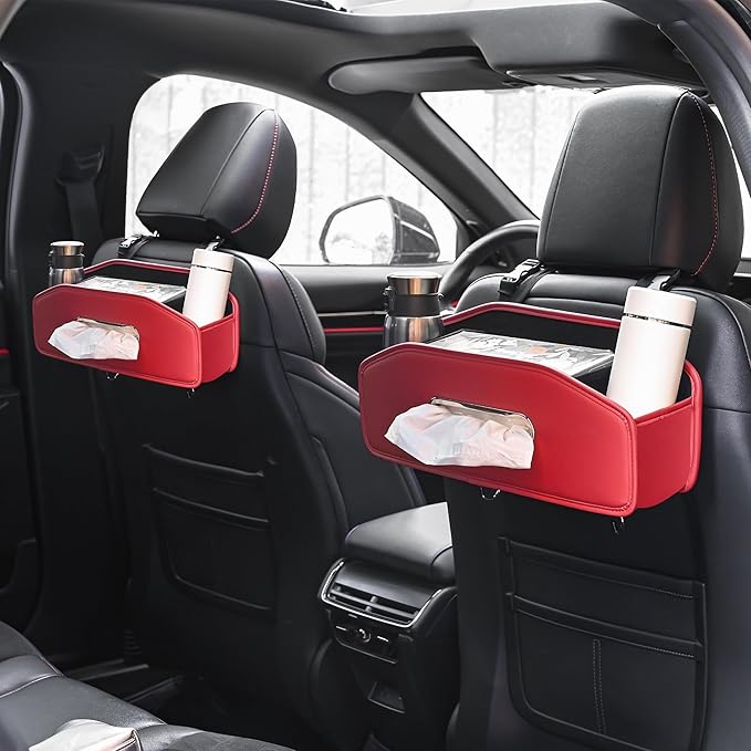 JEYODA Car Seat Back Organizer with 2 Drink Cup Holder,Car Tissue Holder and Storage Box Hook, 3 in 1 Multifunctional Storage for Food Drink Phone, Travel Accessories (red)