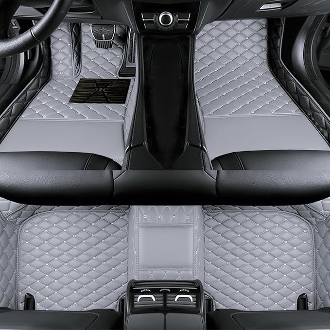 Yaruicar Custom Personalized Floor Mats for Cars Luxury Full Coverage All Car Floor Mats Anti-Slip Leather Car Mat Set Trucks & SUVs Trucks Automotive Floor Mats Liners (Gray)