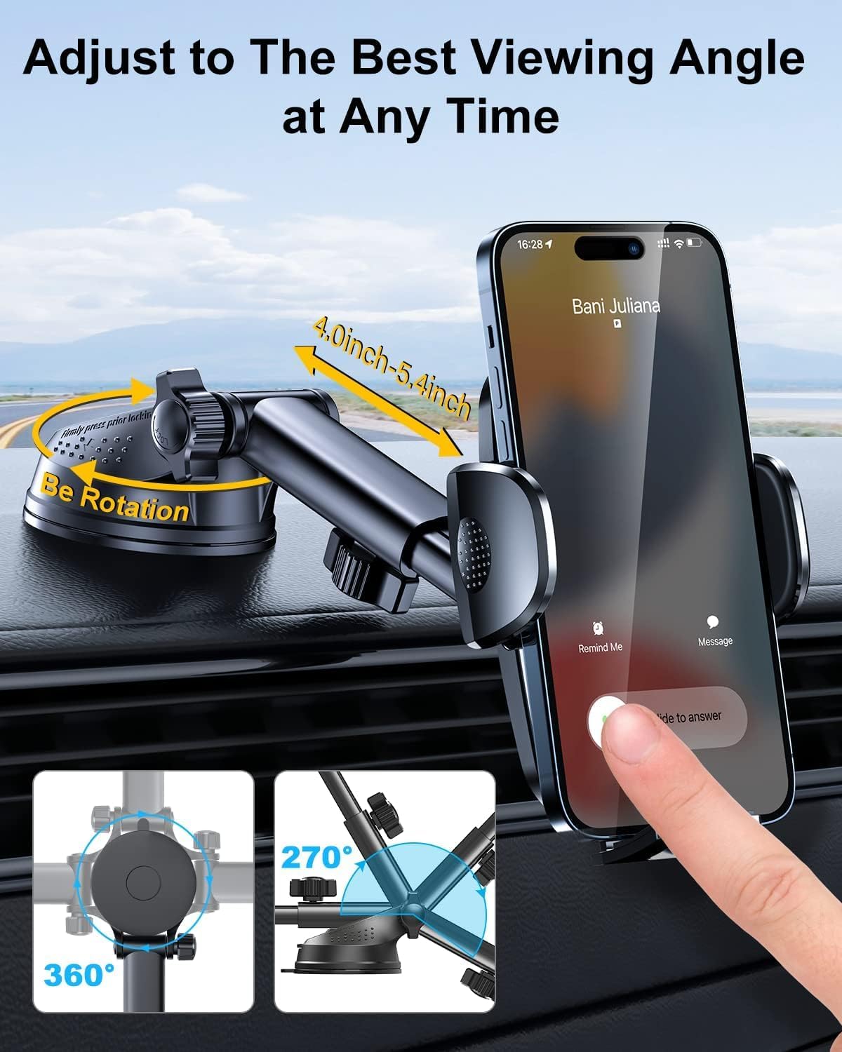 Purple 3-in-1 Phone Holders for Your Car [2025 Most Stable and Flexible Suction Cup] Vent Dashboard Windshield Cell Phone Car Mount Fit for iPhone, Samsung, All Phone