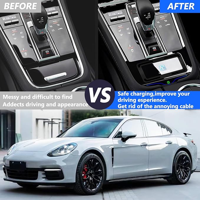 New Upgrade Wireless Car Charger for Porsche Panamera (2017-2023),15W Fast Wireless Phone Charging Pad, Center Console Wireless Charger Works with QI-Enabled Phones(Size:22-23)
