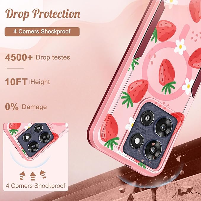 LISEVOfor Moto G Power 2025 Case - for Motorola Moto G Play 2025 Case Compatible with MagSafe Women Cute Girls Magnetic Protective Phone Cover Girly Kawaii Strawberry Heavy Duty Shockproof