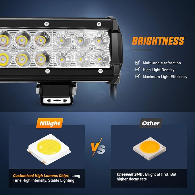 Nilight - ZH006 LED Light Bar 20 Inch 126W Spot Flood Combo Led Off Road Lights with 16AWG Wiring Harness Kit-One Lead, 2 Years Warranty