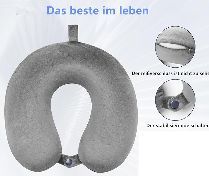 Travel Pillow 100% Pure Comfortable U Shape Memory Foam Pillows Neck and Head Support Portable Travel Neck Pillow Suitable for Planes Airplane for Traveling,Train,Self-Drivingng Car,(Grey)
