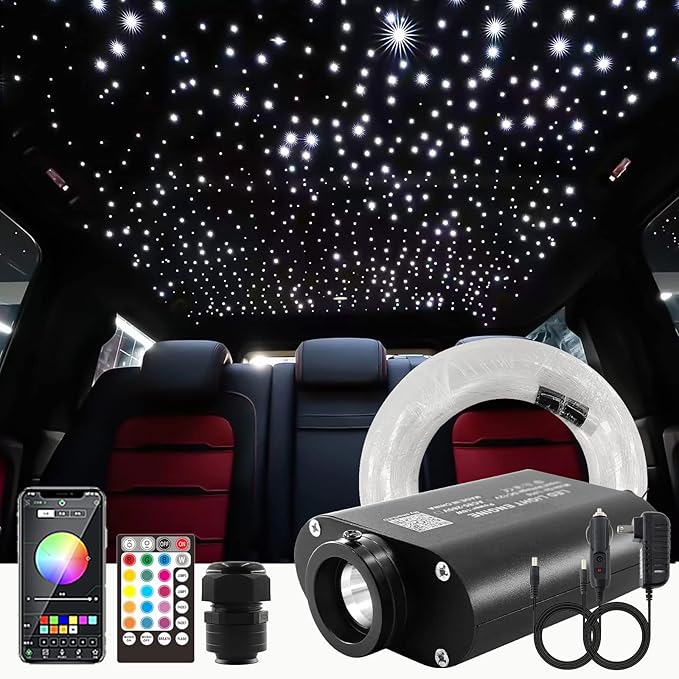 ATOKEE 16W Mixed 450pcs 9.8ft Starlight Headliner Kit, Sound Activated Fiber Optic Star Lights for Car Ceiling Decor, Controlled Via App & RF Remote