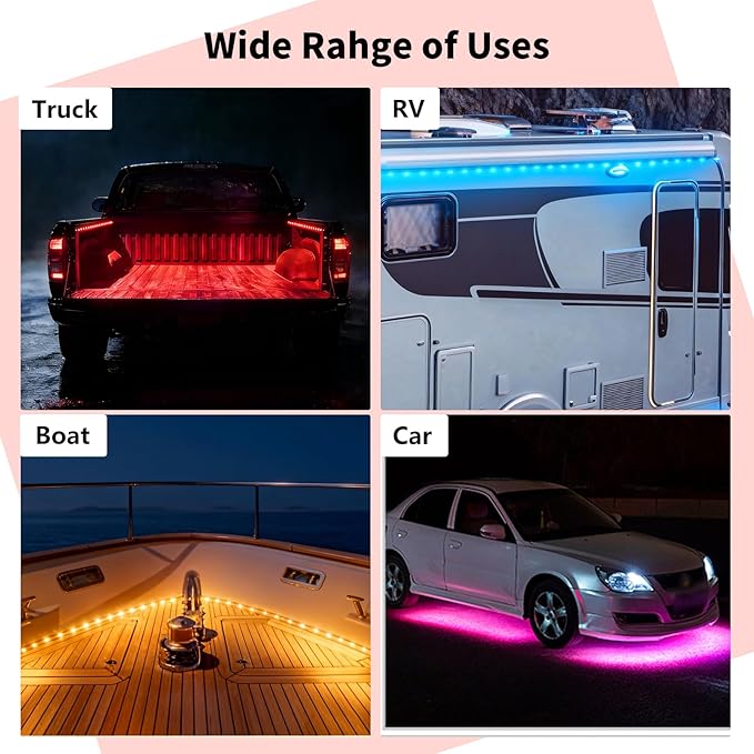Truck Bed Lights 2Pcs - RGB 16 Million Colors, APP & Built-in Control, IP67 Waterproof, Music Sync, 12V DC, 60-Inch Led Light Strip