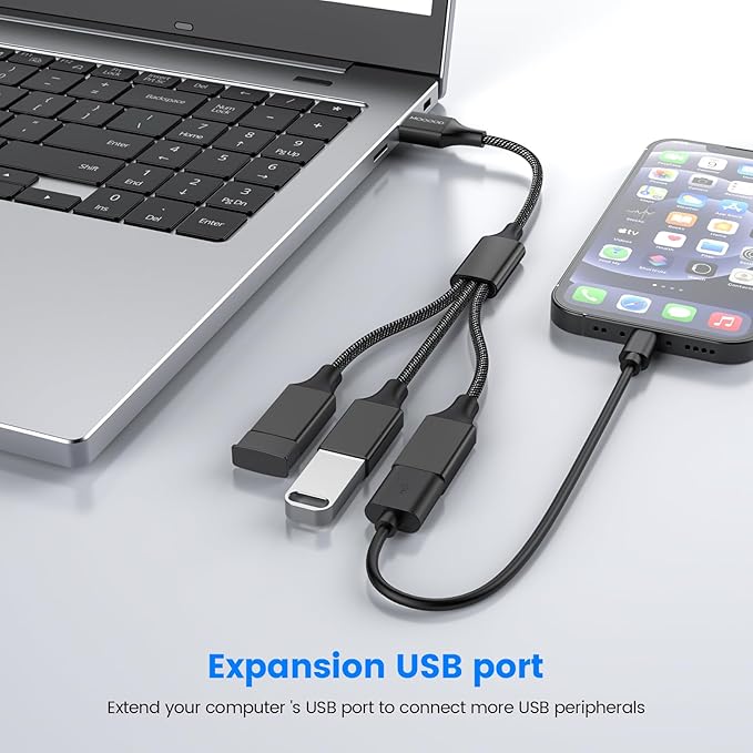 MOGOOD Type A Splitter 1 Male to 3 Female USB 2.0 Adapter Type a Power Spliter USB Extension Cord USB 3 Way Split Hub for Charging/Data Transfer/Laptop/Mac