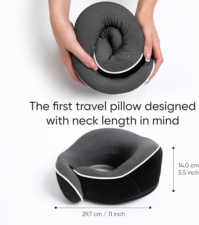 Proglobe Orthopedic Neck Pillow, Travel Neck Pillows for Airplanes, Memory Foam Kit, 360° Head Support, Airplane Pillow Set with 3D Contoured Eye Masks, Earplugs, and Luxury Mesh Bag (Black)