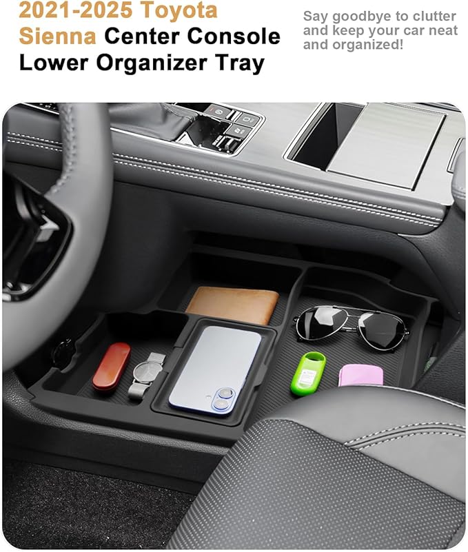 2026 Sienna Center Console Organizer - For 2021-2025 2026 Toyota Sienna Lower Console Silicone Organizer Tray With Two Cup Holders - 2021-2026 Sienna(LE/XLE/XSE/Limited/Woodland/Platinum) Accessories