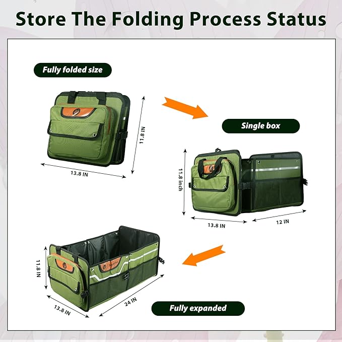 SugarFox Trunk Organizer, Heavy-Duty Storage for Car & SUV, Foldable Waterproof Car Organizer with Cooler, Collapsible Multi-Compartment Storage, 95L-M003 (Standard Green, Standard)