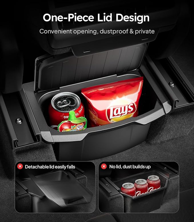 Wigoo 2026 Upgrade Tesla Model Y Juniper Accessories Rear Center Console Organizer [Partitioned Storage & Stable Installation] Backseat Storage Box for Tesla Model Y Juniper 2025~2026
