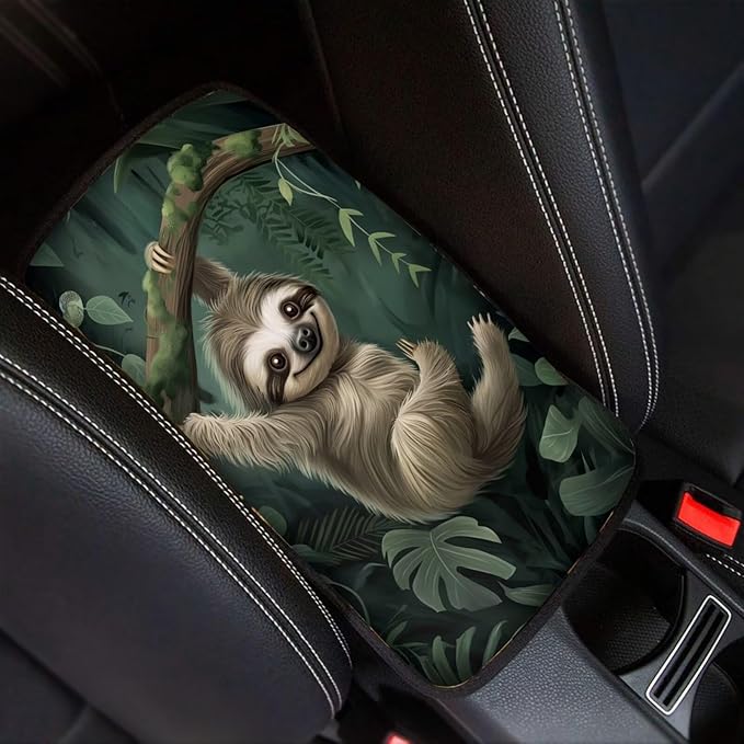 Dreaweet Car Armrest Cover Pad Car Center Console Cover Cute Sloth Car Accessories for Women Girly,Universal Armrest Cover for Car Truck SUV Sedan