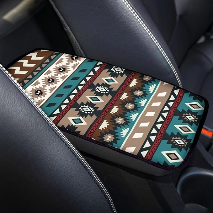 Aztec Print Auto Armrest Seat Box Cover Protector Decorative Dust-Proof Car Center Console Armrest Cushion Cover Pad, Car Accessories for Most Vehicle