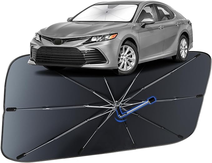Windshield Sun Shade for Toyota Camry 2012-2024, Umbrella Car Shades with 360°Rotating Shaft, Foldable Front Window Sunshade for UV & Heat Protection