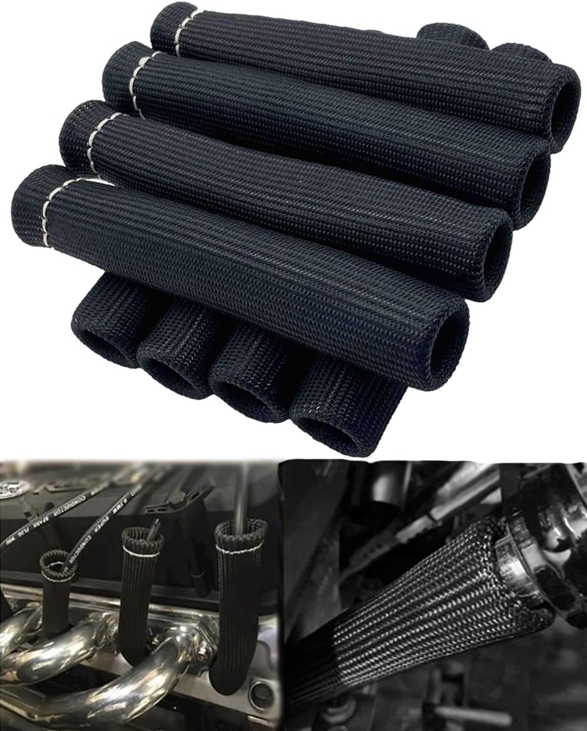 Spark Plug Wire Boots Protector - 8 PCS 2500° Spark Plug Heat Sleeve, 6 Inches Spark Plug Wire Heat Shield Protection Cover Replacement for LS1 / LS2 SBC BBC 350 454 Car Truck, Black