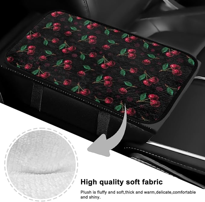 CLOHOMIN Cherry Car Center Console Cover Flannel Car Arm Rest Cushion Pad Winter Warm Automobile Interior Accessories for Women