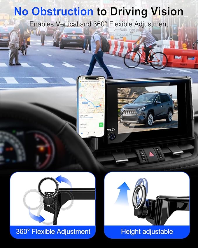 pop-tech Magnetic Car Mount for Toyota RAV4 2019 2020 2021 2022 2023 2024 2025 : for MagSafe Strong Magnets RAV 4 Cell Phone Holder 7/8-Inch Touch Screen Cradles for iPhone Samsung