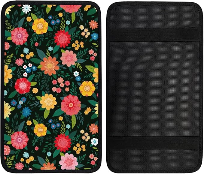 1pc Center Console Armrest Cover Pad 12.6x7.5 inch Flower Neoprene Car Armrest Cushion Waterproof Armrests Seat Box Cover Protector for Universal Cars Vehicles SUVs