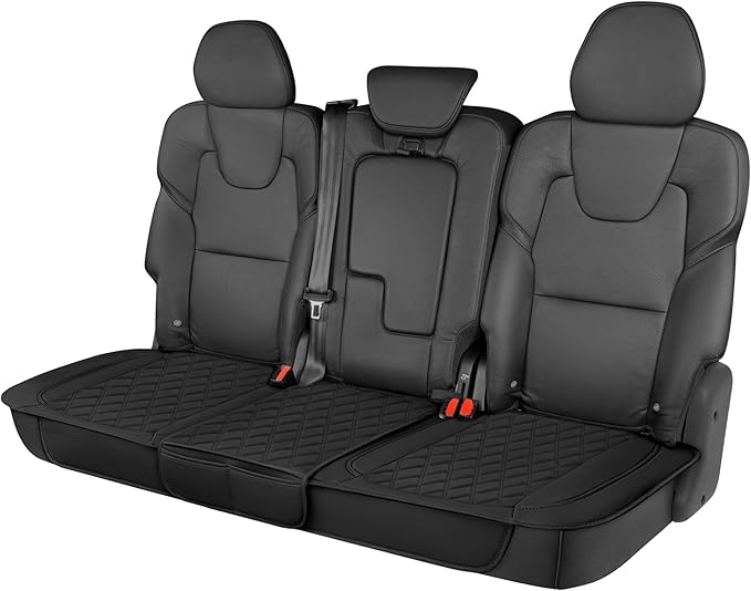 Motor Trend Rear Seat Cushion - Black Diamond Stitched Faux Leather Rear Seat Cover for Cars, Trucks, SUVs - Padded, Waterproof, Non-Slip Back Seat Cover with Storage Pockets