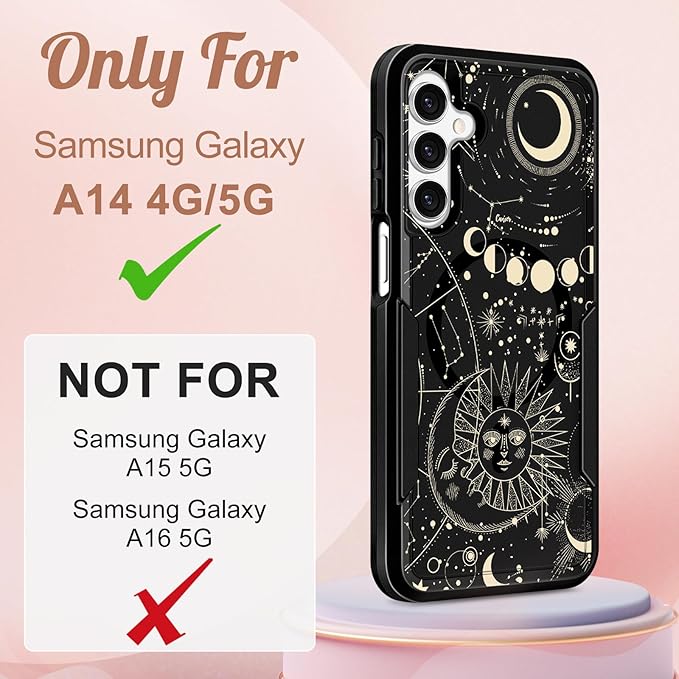for Samsung Galaxy A14 5G Phone Case - Compatible with MagSafe Women Girls Cute Magnetic Protective Cover Girly Aesthetic Sun Moon Heavy Duty Shockproof Design for Samsung Galaxy A14 5G Cases