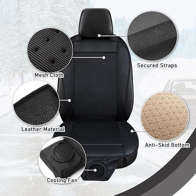 ZONETECH Cooling Car Seat Cushion - Black Automotive Adjustable Temperature Comfortable Cooling Car Seat Cover (2 Pack)