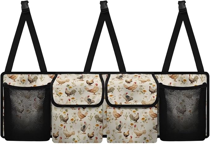 Car Trunk Organizer Bag, Foldable Thanksgiving Rooster Car Back Seat Storage Bag with 4 Pockets Car Interior Accessories for SUV MPV Sedans Pickup Jeep Trucks