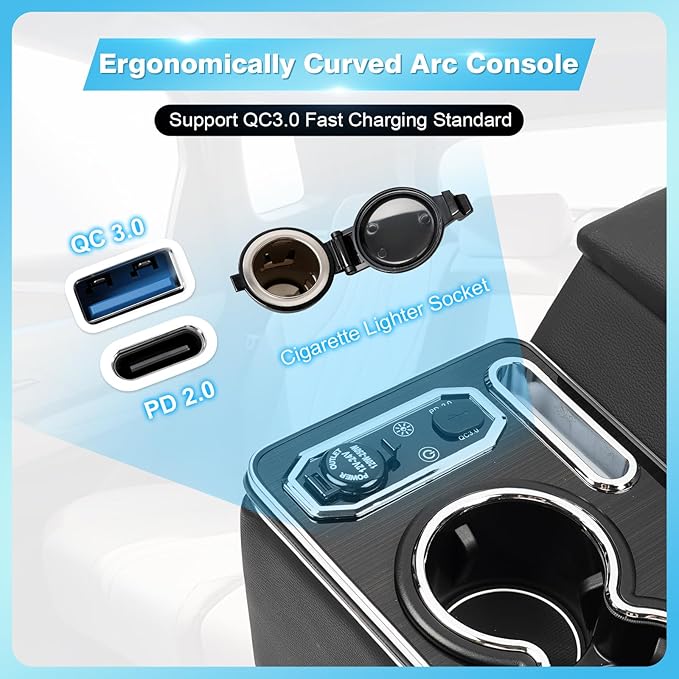 Center Console, Universal Front Bench Seat Consoles,Truck Seat Organizer and Storage,Center Console for Truck & Minivan & Car& SUV Cab Front Seat Bench Seat Storage Box （7-Color Mood Lighting）