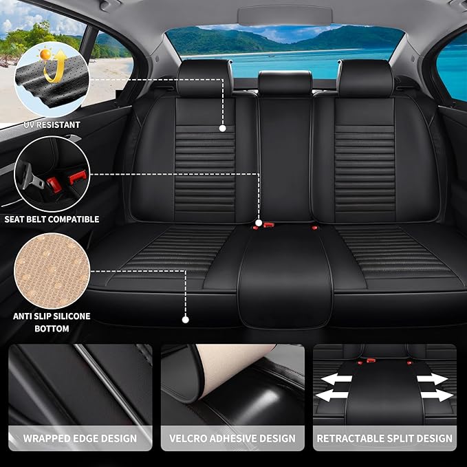 Car Seat Covers Full Set Fit for Toyota Venza 2009-2026, Premium Faux Leather Car Seat Protector,Breathable Anti-Slip Full Wrapping Edge Seat Covers(Black,Full Set)