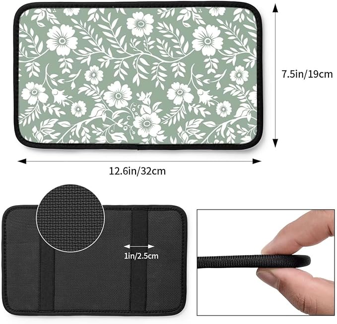 Car Center Console Armrest Cover Floral Cute Arm Rest Cover for Truck Van Sedans Leaf Sage Green Car Center Console Cushion Pad Flower Car Accessories
