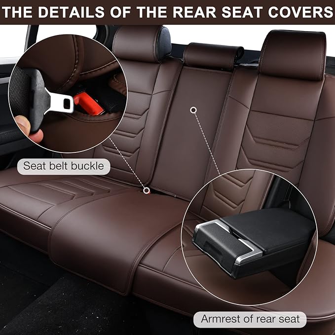 Brown Car Seat Covers Front Pair, Breathable Leather Automotive Front Seat Covers & Headrest for Reduce The Driving Fatigue, Compatible with Most Vehicles, Cars