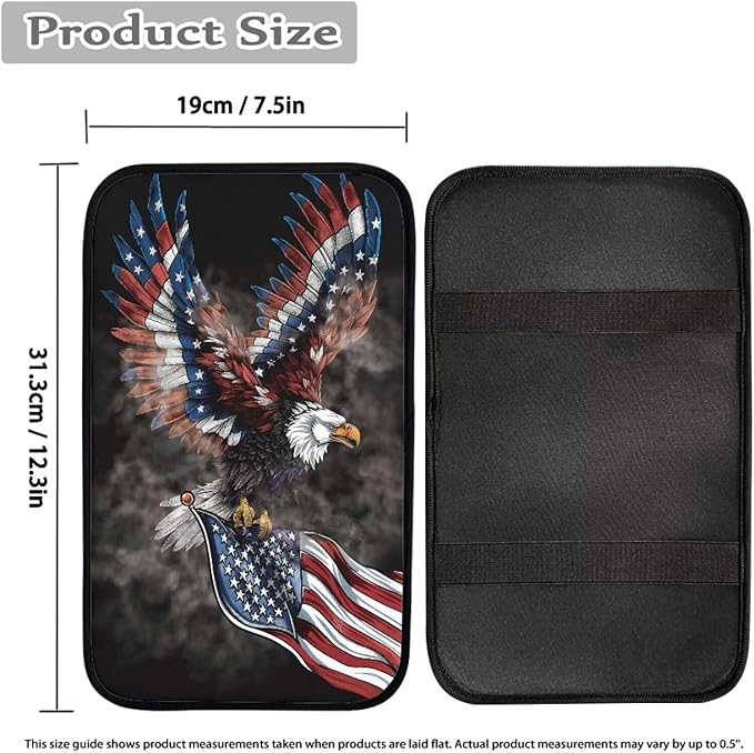 Eagle American Flag Soft Armrest Seat Box Cover Car Armrest Cushion Car Decor Protective Car Accessories Universal Fit for Most Cars, Vehicles, SUVs