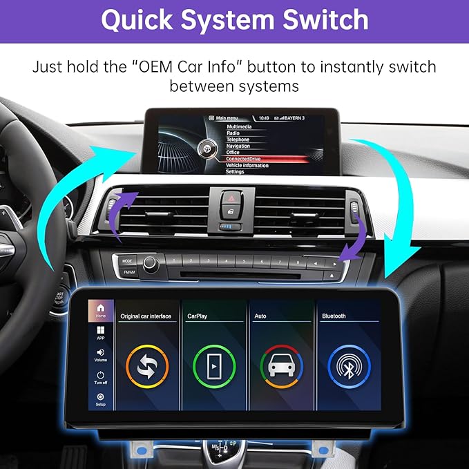 NINETOM 2026 Upgraded 10.25" Touchscreen Wireless CarPlay Android Auto Receiver Compatible with BMW 3/4 Series F30/F31/F32/F33/F34/F36 (2012–2016), for NBT System