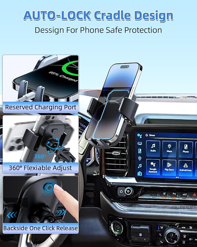 PZK Car Phone Mount for 2022-2025 2026 Chevy Chevrolet Silverado 1500/GMC Sierra 1500 LT/RST/ZR2/LTZ/LT Trail Boss/High Country Accessories 13.4-Inch Screen Auto Lock Chevy Phone Holder 360° Rotation