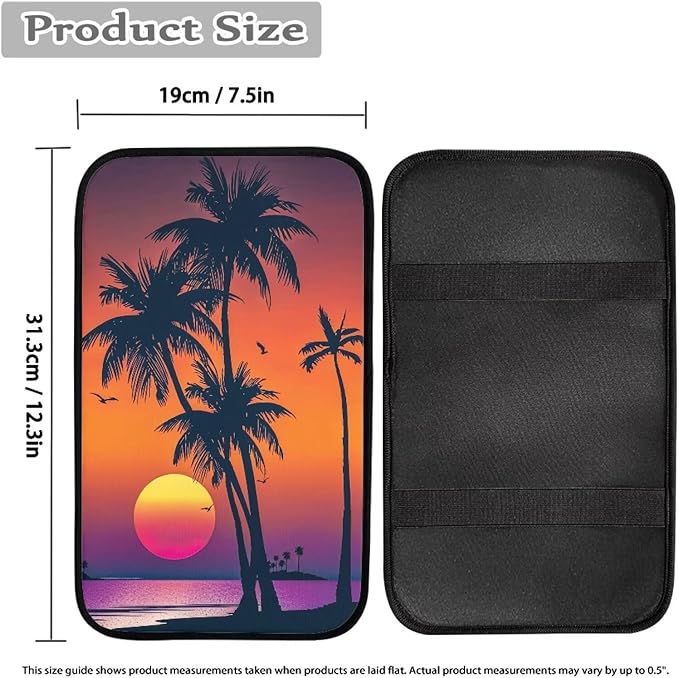Sun Palm Console Center Armrest Lid Cover Protector Car Armrest Storage Box Mat Interior Accessories for Most Vehicle, SUV