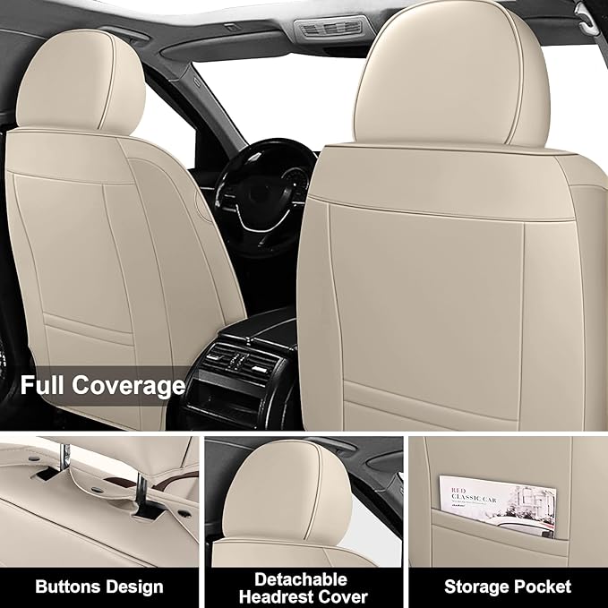 Fit for 98% of Mercedes Benz Car Seat Covers, Premium Nappa Leather Seat Cover, Fully Wrapped Protect Modern Style Seat Cover (5-Seat Standard, Beige & Brown)