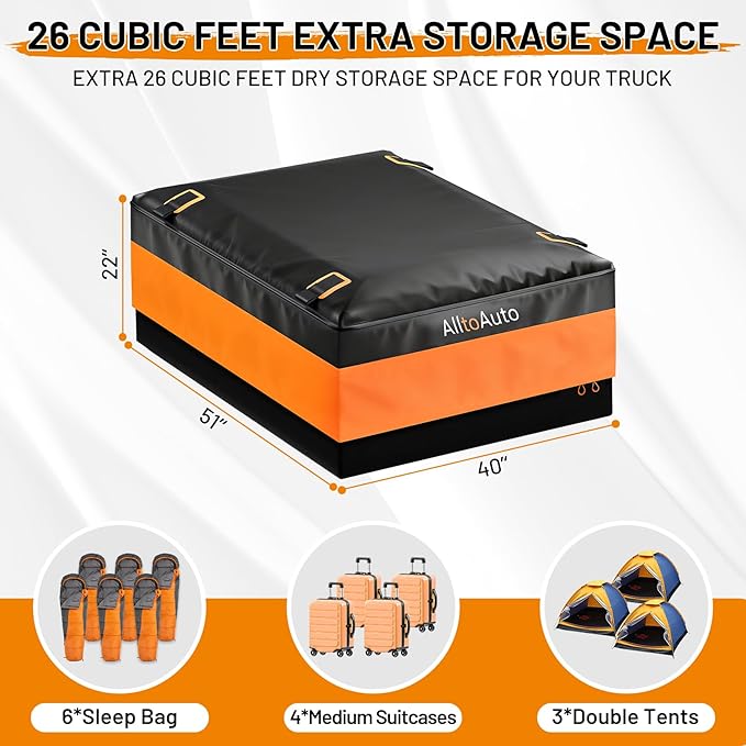 [All-in-One Bundle] 26 CuFt Waterproof Truck Bed Cargo Bag with Heavy Duty Cargo Net, Storm-Proof Pickup Luggage Carrier (50"x40"x22"), Fits All Pickups, Includes Storage Bag & Bungee Net