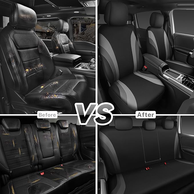CAR PASS EVA Waterproof Car Seat Covers Full Set,Black Gray Seat Covers for Cars,Airbag Compatible,Universal Fit Sedans,Vans,SUVs,Trucks (Black and Gray)