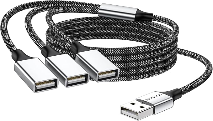 MOGOOD 3 in 1 USB Splitter Cable 1m, 1 Male to 3 Female USB2.0 Adapter, USB Extension Cable for Charging/Data Transfer/Laptop/Mac