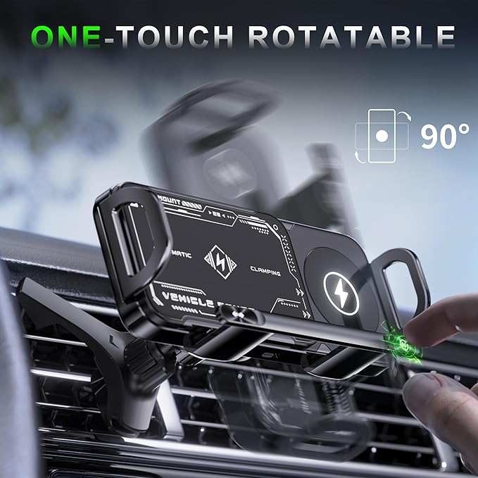 Wireless Car Charger Mount, Auto-Clamping 15W Dual Coil One-Touch 90° Rotatable Car Phone Holder Wireless Charger for Samsung Galaxy Z Fold 7/6/5/4/3, Z Flip, Galaxy S Series and iPhone