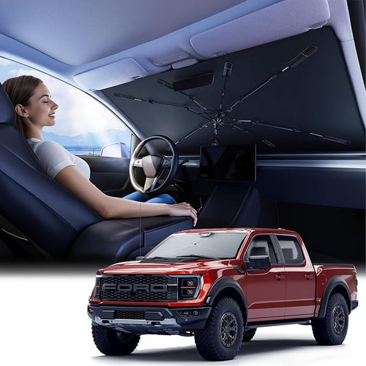 Car Windshield Sun Shade Umbrella - [Silver Heat Shield & UV Reflective] Protector for Cars, Universal Fit Large (61" L x 35" W) | 25°F Cooler, Friendly Vinyl Coatings