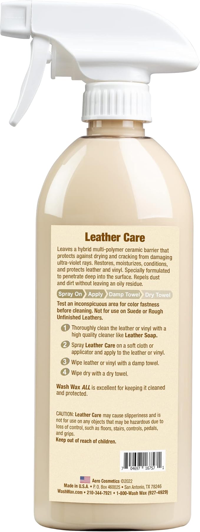 Leather Care, Conditioner, UV Protectant, Aircraft Grade Leather Care, better than automotive products. Excellent for Furniture, Car Seats, & RV 's, does not leave dirt attracting residue. 16oz