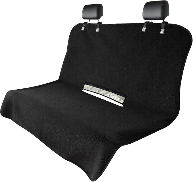 Universal Waterproof Terry Cloth Car Back Seat Cover - Heavy Duty Sweat Towel Rear Seat Protector for Post-Gym, Yoga, Beach, Pets & Kids - Machine Washable, Non-Slip Backing, Black (55" x 29")