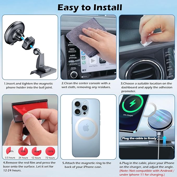 Kaishengyuan Car Charger Phone Holder for Toyota Tacoma 2016-2023, 3rd Gen Tacoma Dashboard Clip Cell Phone Cradles Adjustable 20x Strong Magnet Phone Stand Phone Mount Fit for All Smartphone