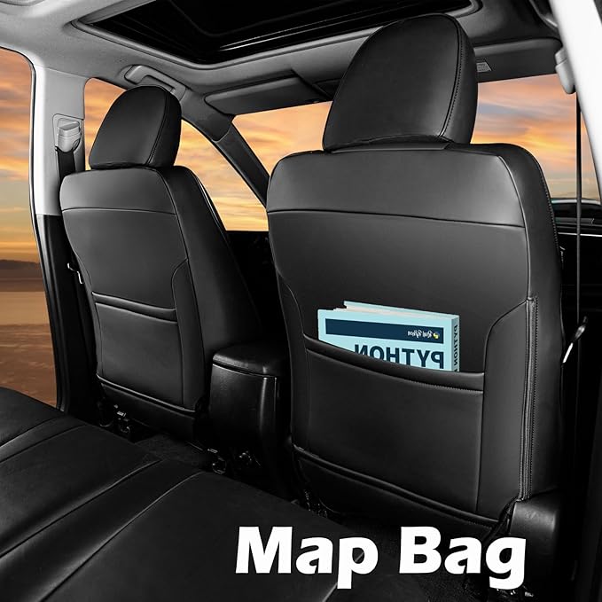 HKZ Fit RAV4 Car Seat Cover Set for 2013 2014 2015 2016 2017 2018 Toyota RAV4 LE Gasoline Version Only-Leather(Black)