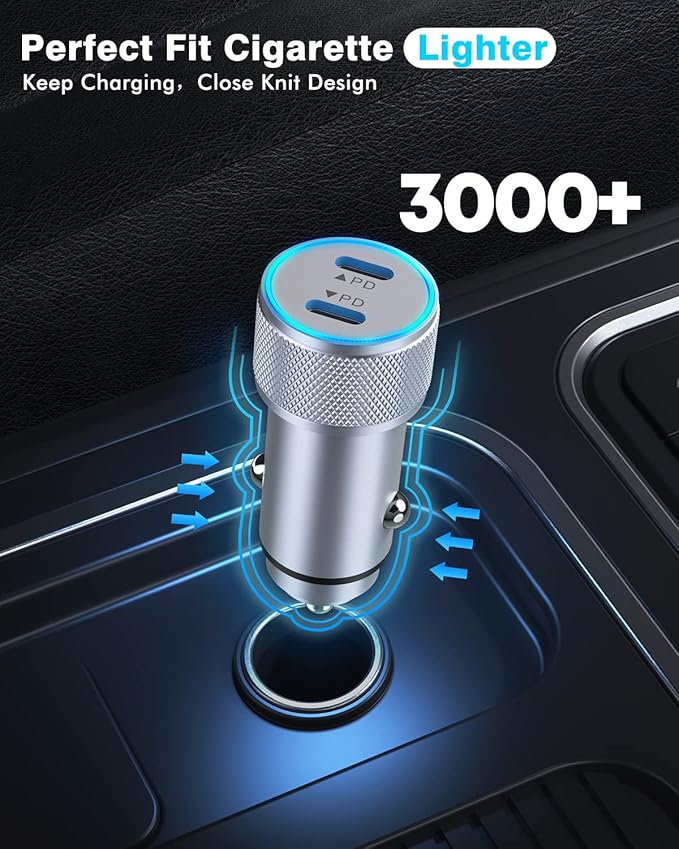 iPhone Car Charger,Dual Port USB C Fast Car Chargers,40W Type C i Phone Charger for Cars Quick Charging+2pack 3.3ft Lightning Cable + 20W USBC PD Plug Fast Charging for iPhone 14/13/12/11 Pro Max/iPad