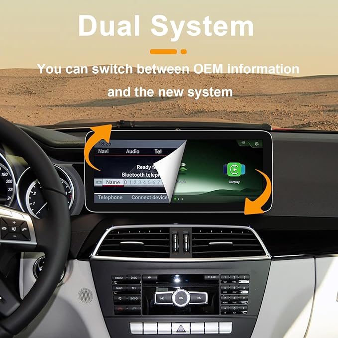 12.3 Inch Linux Car Touch Display Screen for Mercedes Benz 2012-2015 C A CLA GLA Class W204 W176 C117 X156 NTG4.5/4.7 System, Support iOS 26 CarPlay Android Auto Mirror Link