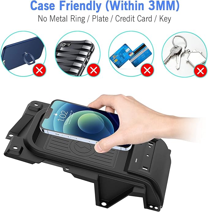 Wireless Car Charger Compatible with Toyota Tundra 2014 2015 2016 2017 2018 2019 2020 2021, Center Console Accessory Panel, 15W Qi Fast Charging