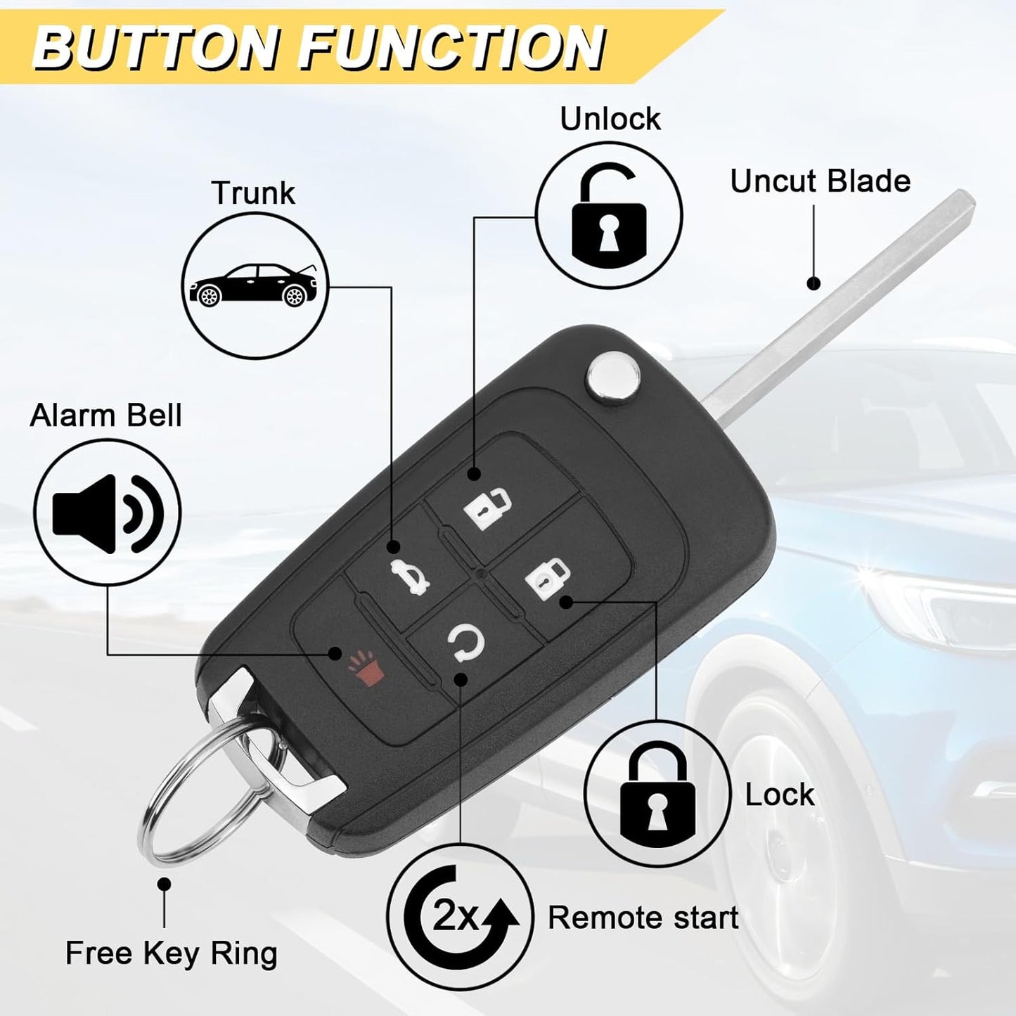 Key Fob Replacement for 2014-2019 Buick Encore/ 10-12 Allure/ 10-16 Lacrosse/ 11-17 Regal/ 12-17 Verano/ 10-19 Chevy Equinox Camaro/ 11-16 Cruze Malibu/ 14-19 Impala/ 12-17 Sonic Keyless,2Pcs