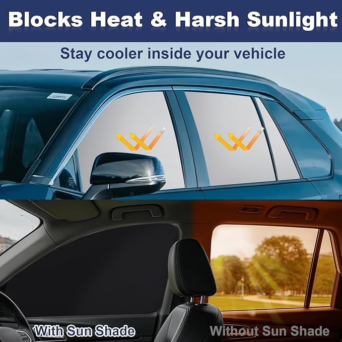 XCBYT Car Window Shades for Side Windows, 4 Pack Universal Sun Shades with Reflective Silver & Black Privacy Layer, UV Heat Blocker Car Curtains for Camping, Travel & Privacy (Silver)
